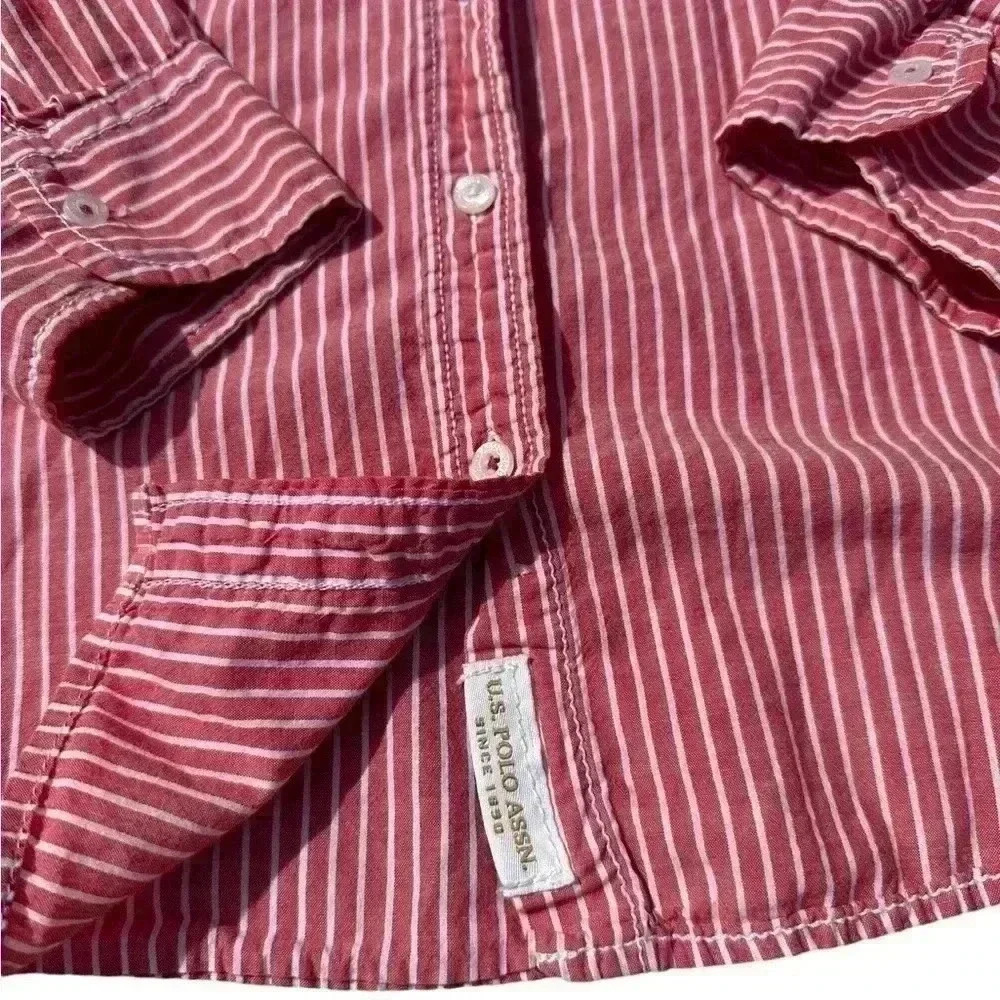 U.S. Polo Assn red & white stripped button down long sleeve dress shirt size XL - Picture 3 of 7
